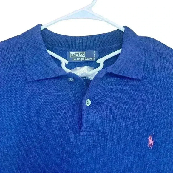 Men’s Polo Ralph‎ Lauren Long Sleeve Polo 100% Lambswool Blue - Picture 3 of 9